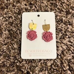 Polymer clay rose drop earring.